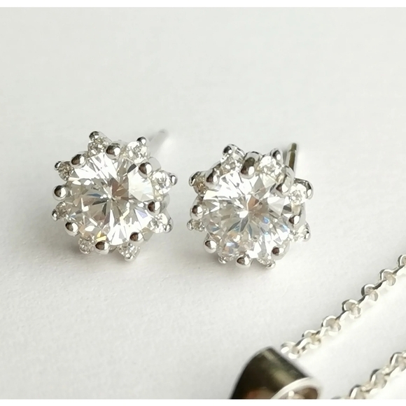 NEW, sterling silver cz Sunflower pendant necklace earring set - Picture 3 of 9